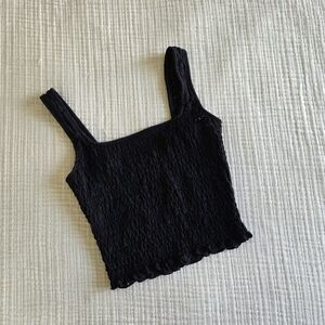Black Shirred Sleeveless Crop Top